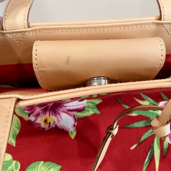 Lauren Ralph Lauren Tropical Floral Canvas Tote Bag Snap Closure 12”x14”x4” - Picture 8 of 11